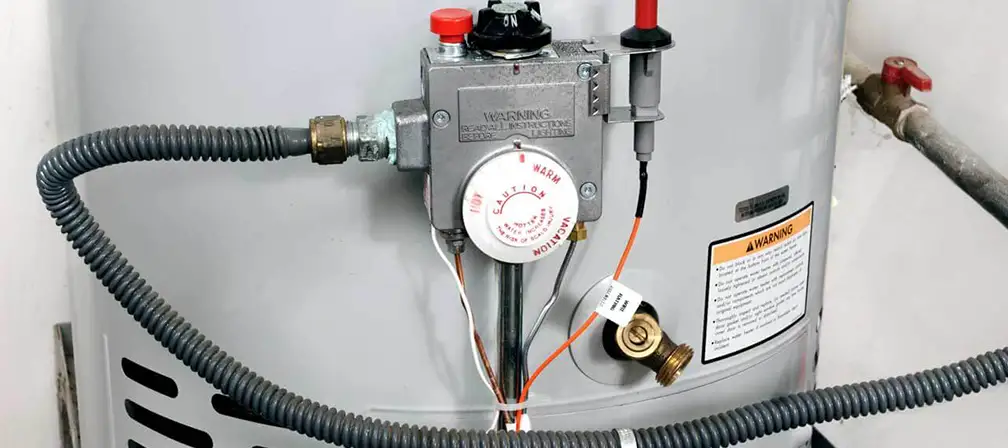 Natural gas water heater controls and gas connector
