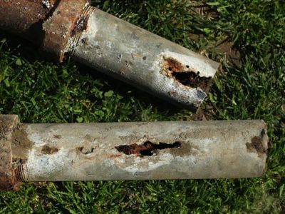 Corroded and damaged sewer pipe sections